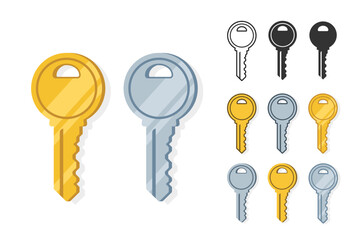 Keys vector icon set isolated design elements