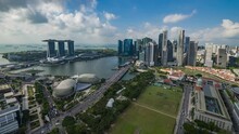Timelapse Aerial View Of Singapore Business District At Singapore City