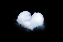 White Heart Shaped Cloud Isolated On Black Background