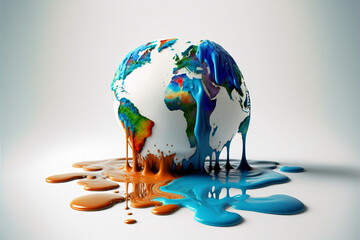 Wall Mural - Planet earth melting. Climate change and global warming concept. Generative ai