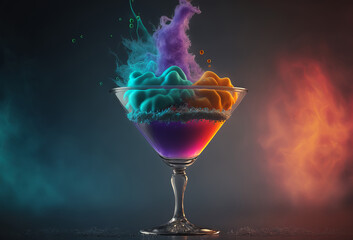 Wall Mural - Creative cocktail with bright colours and smoke. Unusual drinks. Generative ai