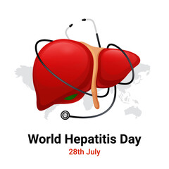 World hepatitis day background, stethoscope and liver illustration