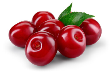 Wall Mural - Cherry. Sour cherry with leaves on white background. Cherries with clipping path. Cherri full depth of field.