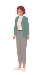 Poster - Young smiling businesswoman semi flat color vector character. Editable figure. Full body person on white. Career simple cartoon style illustration for web graphic design and animation