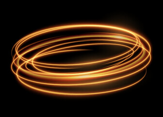 Poster - Glowing shiny spiral light painting magic glow, golden sparkling effect. Vector curly gold spirals, motion of twinkling sparkle rays. Vector abstract light speed motion effect. Shiny wavy trail