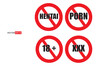 © shirowhite studio - Set of no social sex signs, xxx, 18+, stop porn isolated on white background, warning label for mature content