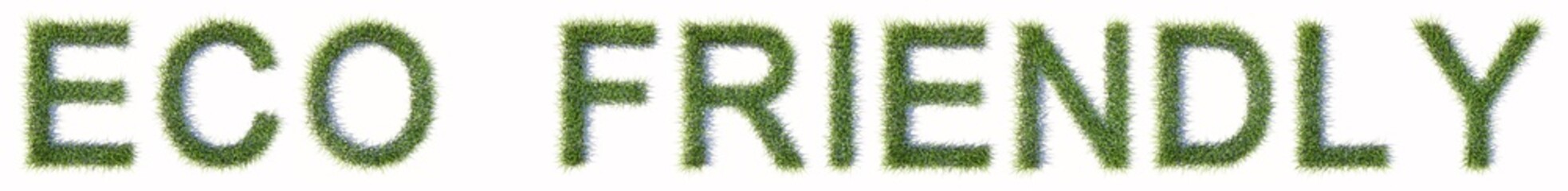 Wall Mural - Conceptual green lawn grass forming the  ECO-FRIENDLY  text isolated  on white background. 3d illustration metaphor for nature, conservation, organic, growth, environment, ecology, spring or summer