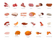 Meat Vector Illustration Set.  Beef, pork and chicken meat.