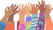 Dessin de groupe d'enfant les mains levée, solidarité et tolérance