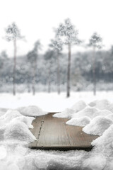 Wall Mural - desk of free space and winter landscape.