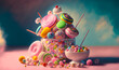 Abstract art. Colorful painting art of lollipops and candies. Background illustration. Generative AI.
