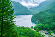 Panorama picture of Hohenschwangau castle and over Alpsee lake in Bavaria