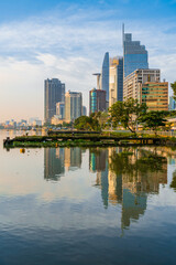 Wall Mural - Beautiful morning in ho chi minh city, district 1, skyline with Bitexco skyscraper. The center of the city