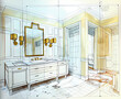 イメージ素材：モダンな浴室（洗面所）のラフスケッチアートGenerative AI