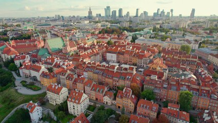 Wall Mural - Warsaw Old town and modern skyscrapers at sunset, Poland