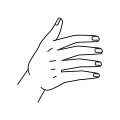 Poster - Perfect manicure, abstract hand woman arm gesture. Vector gesturing arm, isolated palm with female fingernails, body language sign. Non verbal communication, gesturing hand