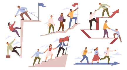 Aufkleber - Leader or boss leading people in right direction. Achieving goals and being successful. Business development and teamwork. Flat cartoon character, vector illustration