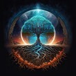 Tree of life. Roots. Represents the afterlife, and connection between the earth and heaven. Generative ai. 