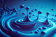 Refreshing blue liquid background with droplets and glitter