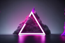 Abstract Glowing Triangle Shape With Clouds On Dark Background Generative A