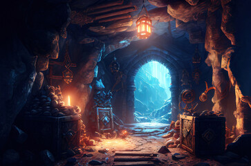 Wall Mural -  fantasy scene, the treasure at the end of a dungeon. game design inspiration. generative AI