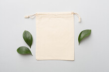 Small Eco Sack On Color Background. Top View.