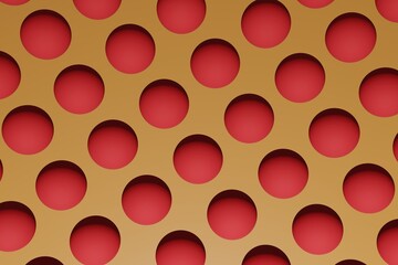Fototapete - Top view of red balls pattern on isolated orange background.3d rendring background