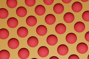 Fototapete - 3d render.Top view of red balls pattern on isolated orange background.
