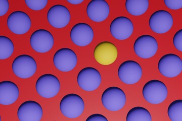 Fototapete - Top view of yellow 3d render pattern balls on isolated purple background.3d render background