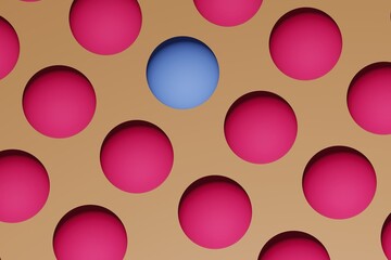 Fototapete - Pink balls / spheres on yellow pastel background.3d render background