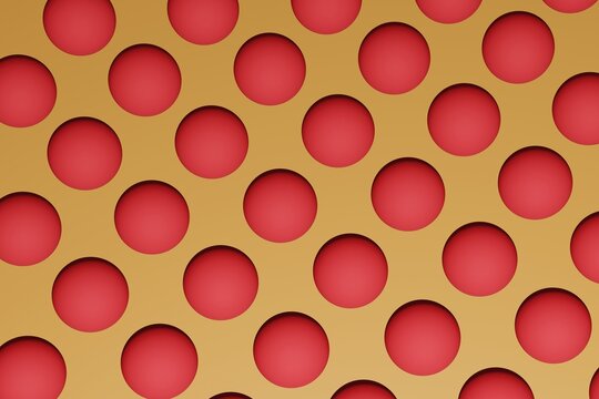 3d render.Top view of red balls pattern on isolated orange background.
