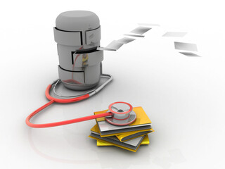 Poster - 3d rendering Folder connected to database connected stethoscope