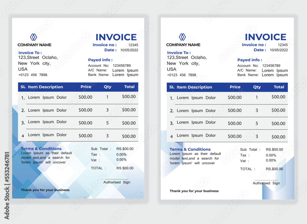 Business Minimal Corporate Invoice design template vector illustration ...