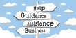 © PX Media - Help, guidance, assistance, business - outline signpost with four arrows