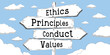 © PX Media - Ethics, principles, conduct, values - outline signpost with four arrows
