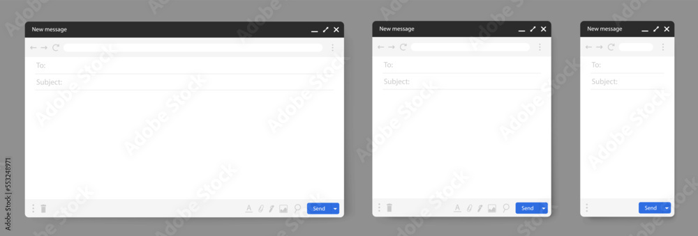 Set of email interface. Template of browser window illustration Stock ...