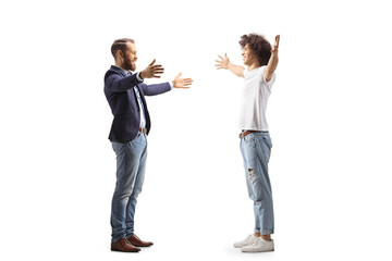 Poster - Young man meeting a guy with curly dark hair