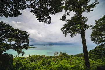 Wall Mural - Beautiful seascape view with endless horizon at kai bae viewpoint on koh chang trat thailand.Ko Chang island, known also as 'Elephant Island' named because of its elephant shaped headland