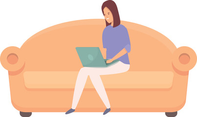 Poster - Sofa remote work icon cartoon vector. Online education. Smart social