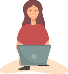 Poster - Girl freelance icon cartoon vector. Online work. Smart social