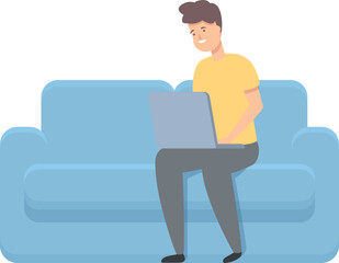 Poster - Freelancer on sofa icon cartoon vector. Work online. Smart social
