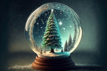 Shiny Christmas Tree In Snow Globe