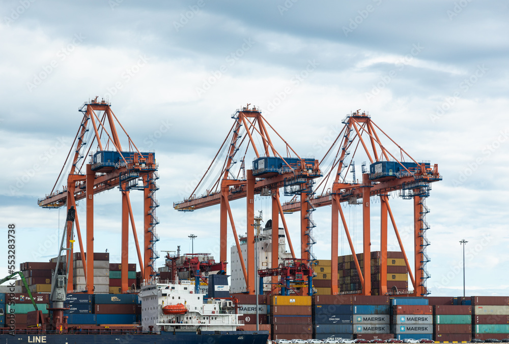 Turkish Container December 2, 2022 Mersin, Turkey: Operation of a large international ...