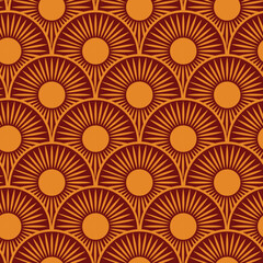 Wall Mural - Abstract art deco orange sun seamless pattern. For wallpaper, home décor and textile 