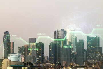 Poster - Multi exposure of abstract virtual graphic data spreadsheet sketch on Los Angeles cityscape background, analytics and analysis concept
