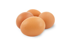 Several Fresh Brown Eggs Isolated On A White Background.