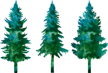Sticker - watercolor green christmas trees silhouette design vector