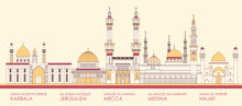 Cartoon Skyline Panorama Of The Most Famous Mosques - Vector Illustration