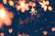 Leinwandbild Motiv Christmas snowflakes lights with falling snow, snowflakes, Winter and new year holidays. copy space.