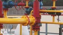 Heavy Gas And Tole Production Industry. Gas Transportation Pipeline System With Sensors And Valves
